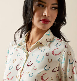 Ariat Womens Ariat Cream Horseshoe Motif Long Sleeve Button Western Shirt