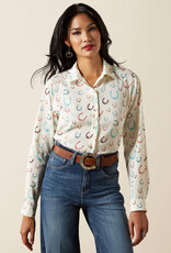 Ariat Womens Ariat Cream Horseshoe Motif Long Sleeve Button Western Shirt