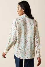 Ariat Womens Ariat Cream Horseshoe Motif Long Sleeve Button Western Shirt