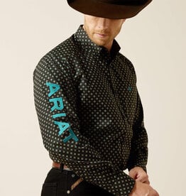 Ariat Mens Ariat Black and Teal Team Logo Long Sleeve Western Button Shirt