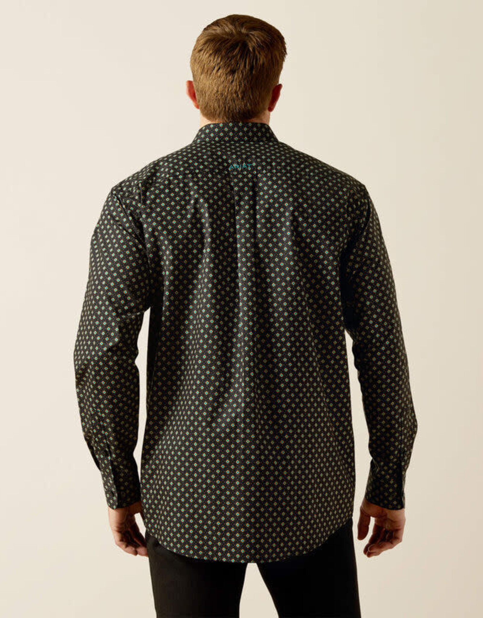 Ariat Mens Ariat Black and Teal Team Logo Long Sleeve Western Button Shirt