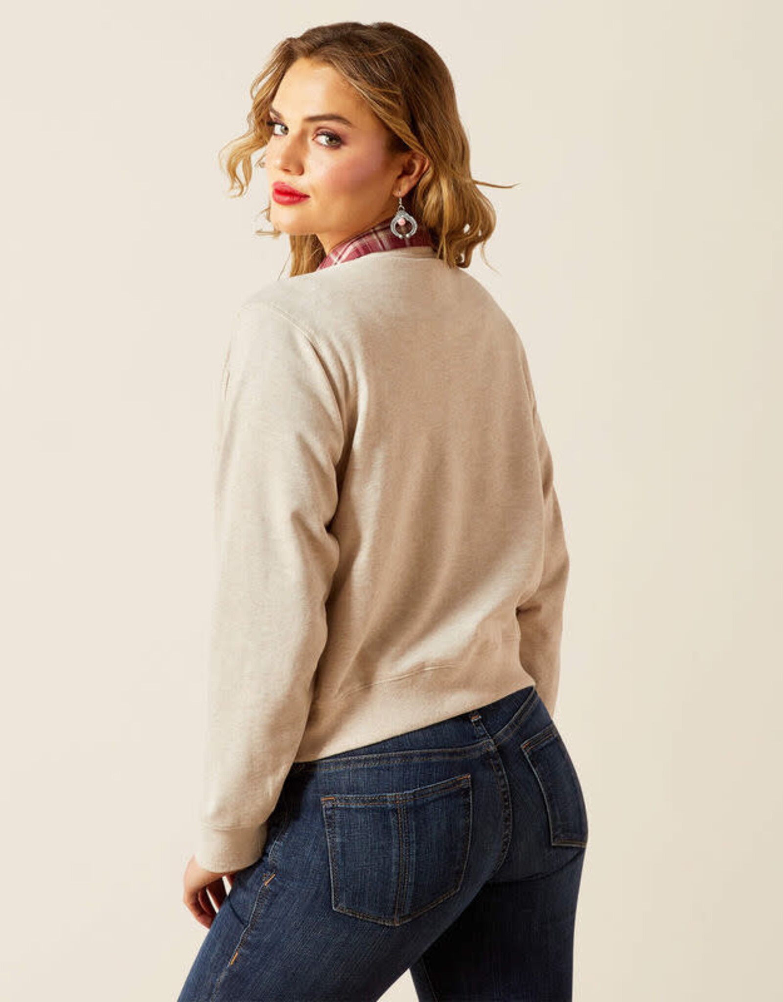 Ariat Womens Ariat Oatmeal Rope Logo Crew Neck Sweatshirt