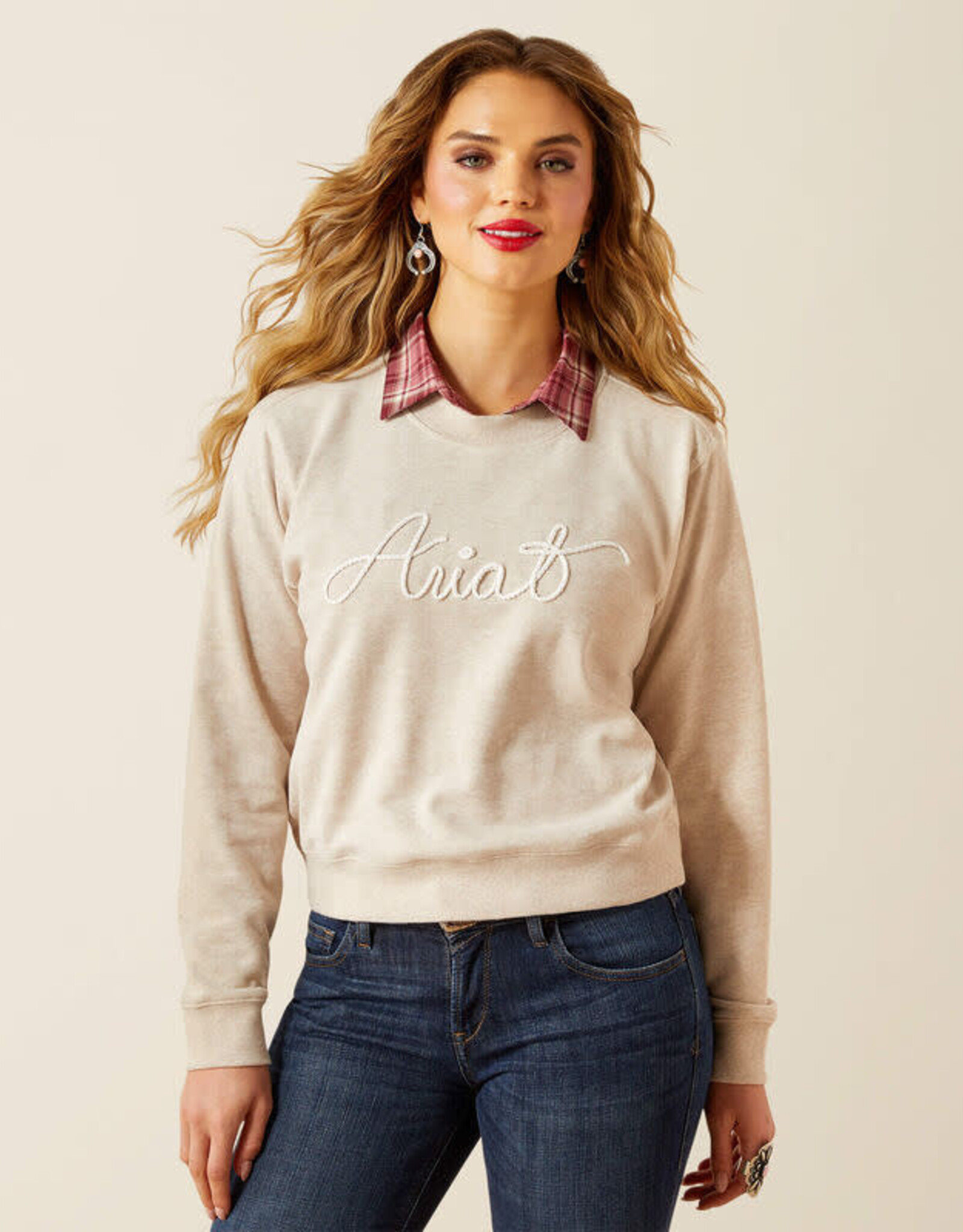 Ariat Womens Ariat Oatmeal Rope Logo Crew Neck Sweatshirt