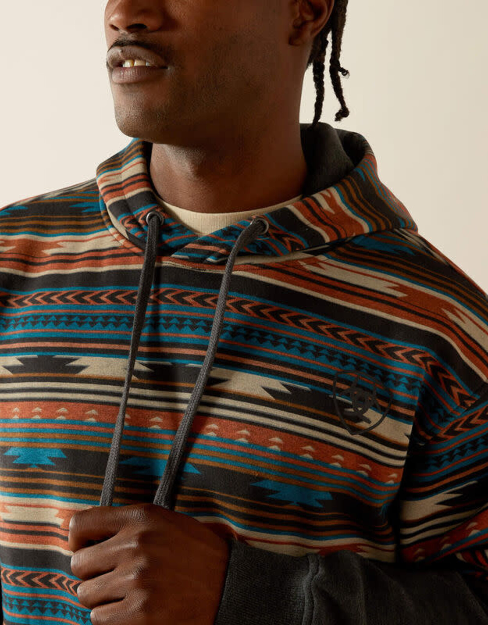 Ariat Ariat Mens Grey Aztec Color Block Pullover Hoodie