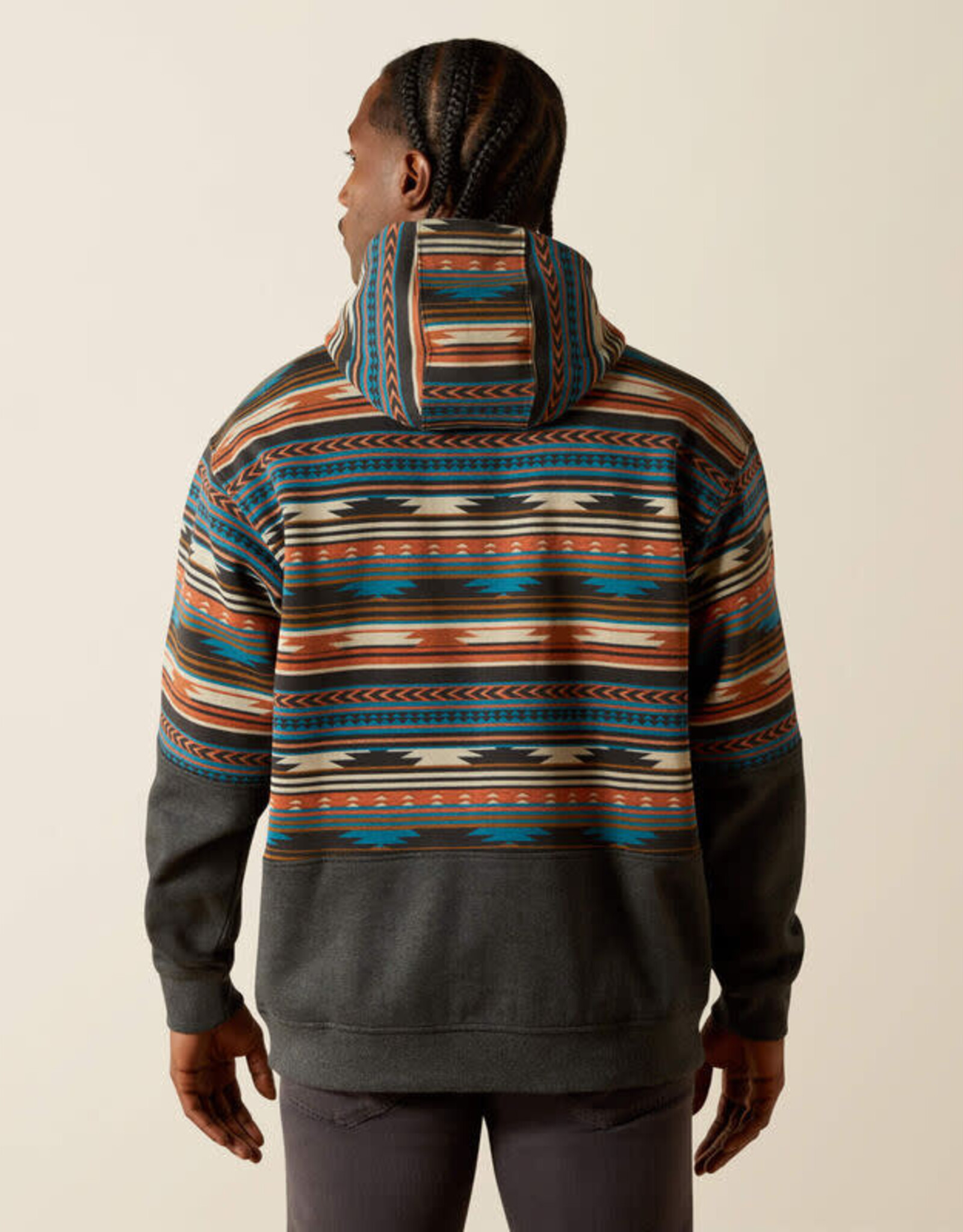 Ariat Ariat Mens Grey Aztec Color Block Pullover Hoodie