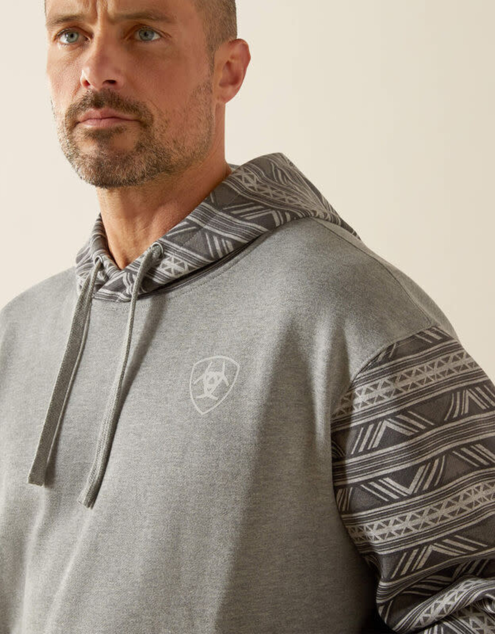 Ariat Ariat Mens Light Grey Aztec Color Block Pullover Hoodie