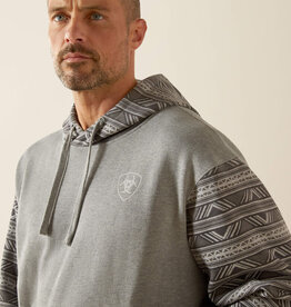 Ariat Ariat Mens Light Grey Aztec Color Block Pullover Hoodie