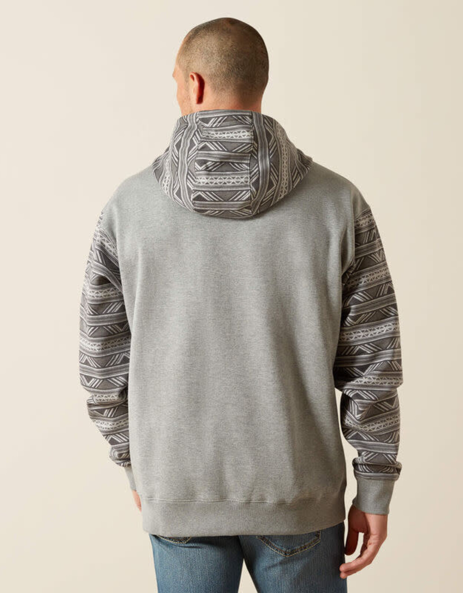 Ariat Ariat Mens Light Grey Aztec Color Block Pullover Hoodie