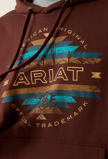 Ariat Ariat Mens Brown Turquoise Aztec Logo Western Pullover Hoodie