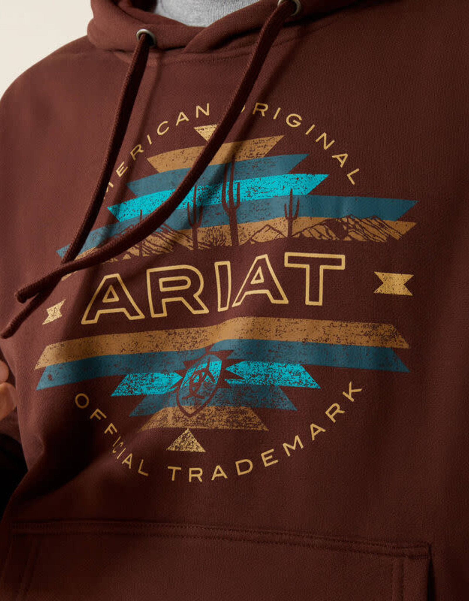 Ariat Ariat Mens Brown Turquoise Aztec Logo Western Pullover Hoodie