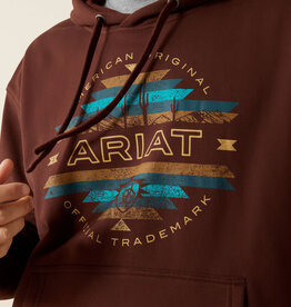 Ariat Ariat Mens Brown Turquoise Aztec Logo Western Pullover Hoodie