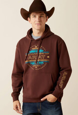 Ariat Ariat Mens Brown Turquoise Aztec Logo Western Pullover Hoodie
