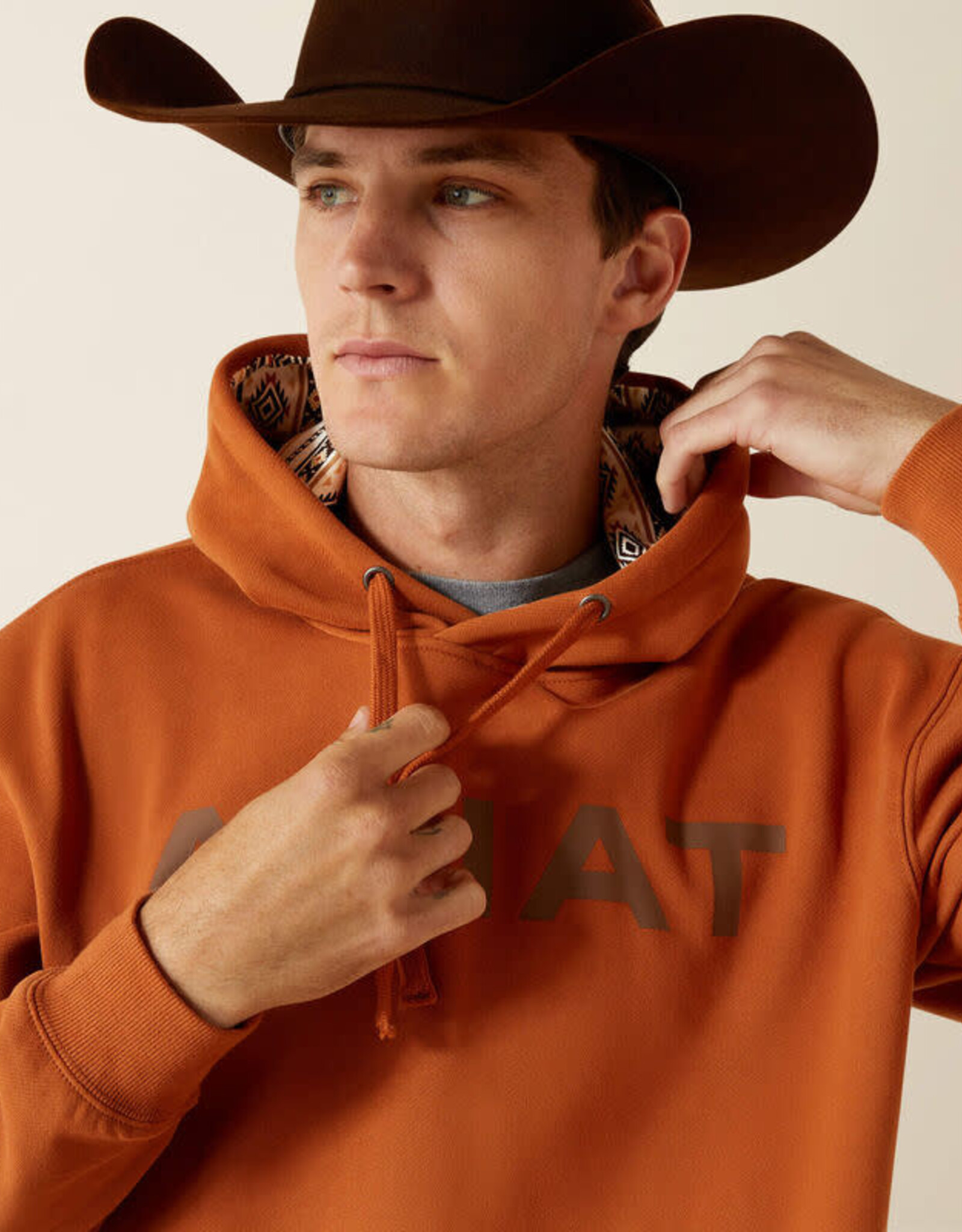Ariat Mens Ariat Logo Contrasting Hood Western Pullover Hoodie