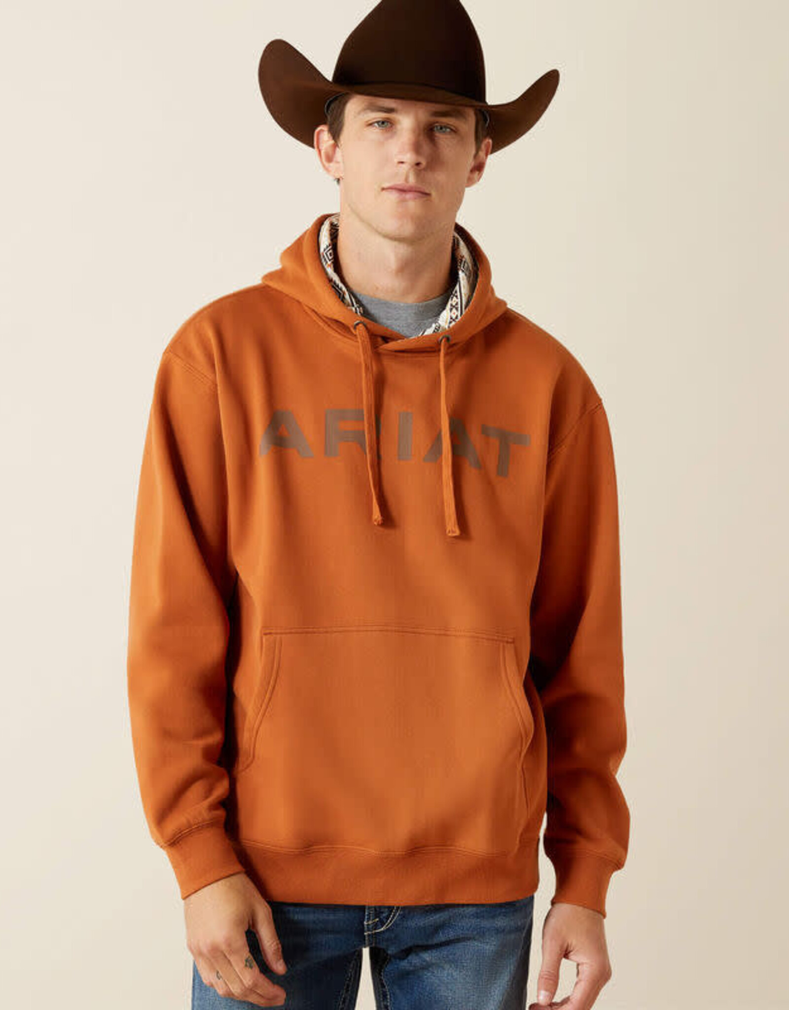 Ariat Mens Ariat Logo Contrasting Hood Western Pullover Hoodie