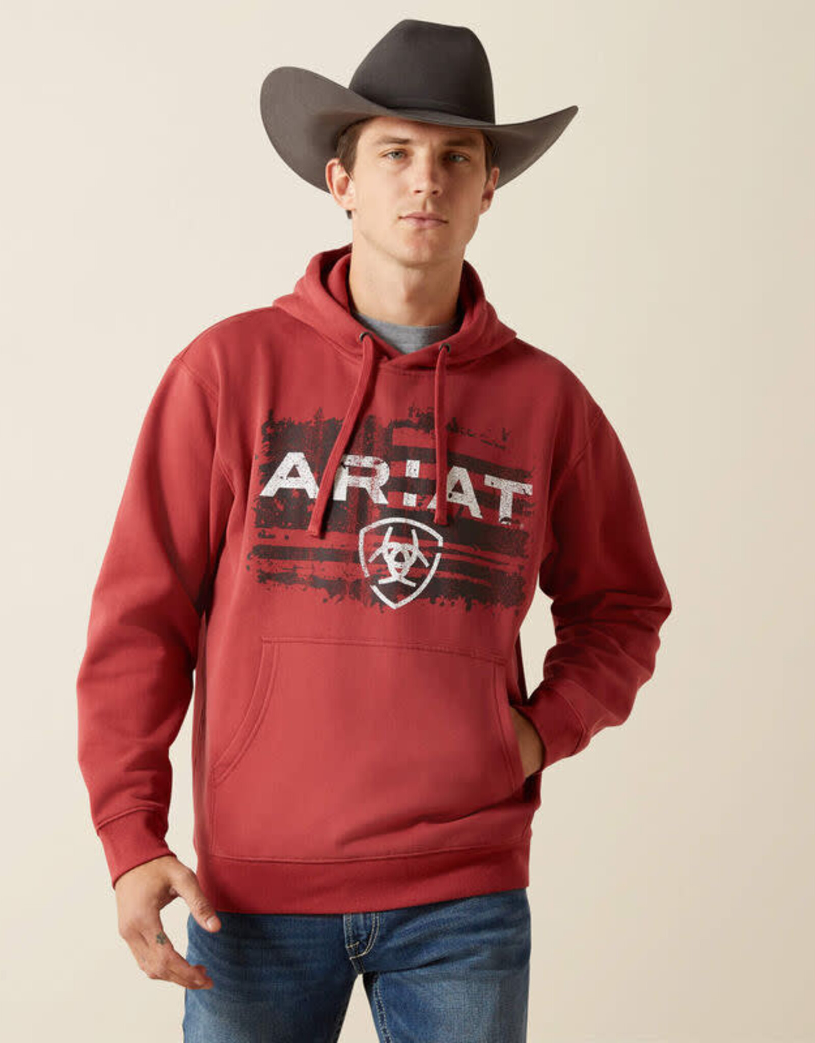 Ariat Ariat Mens Brick Red Liquid Flag Logo Pullover Hoodie ~ Matching Boys