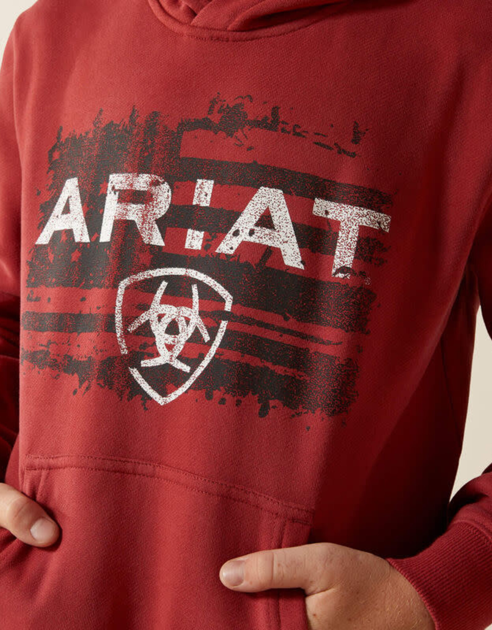 Ariat Ariat Boys Brick Red Liquid Flag Logo Pullover Hoodie ~ Matching Mens