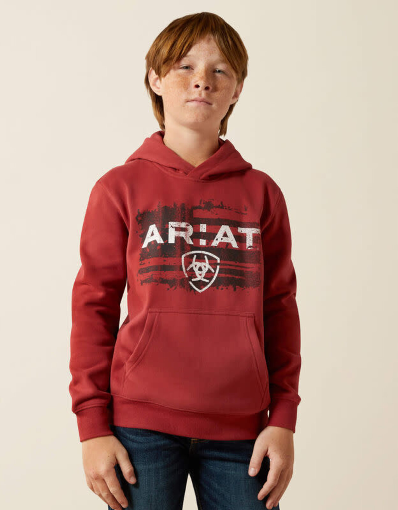 Ariat Ariat Boys Brick Red Liquid Flag Logo Pullover Hoodie ~ Matching Mens
