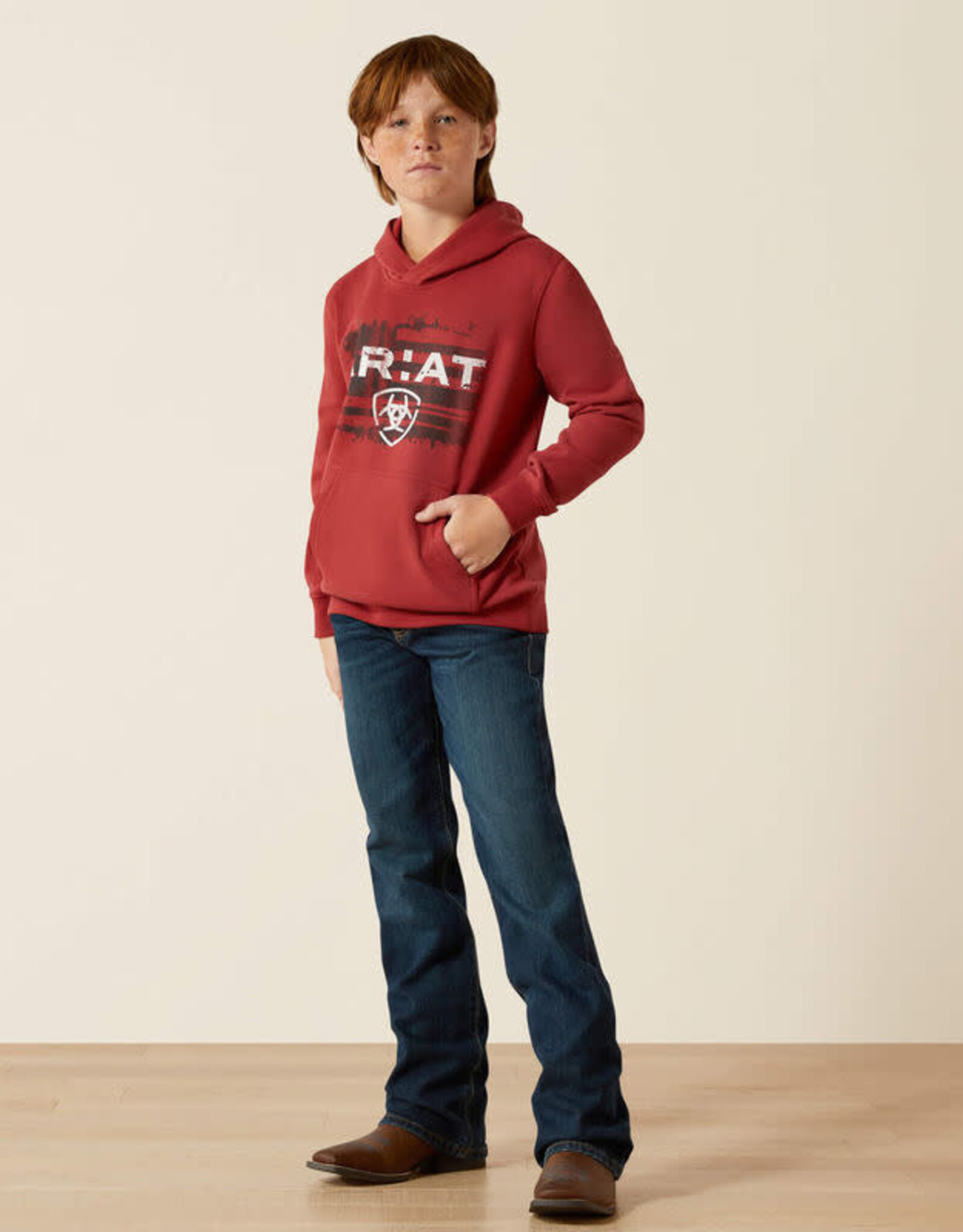 Ariat Ariat Boys Brick Red Liquid Flag Logo Pullover Hoodie ~ Matching Mens