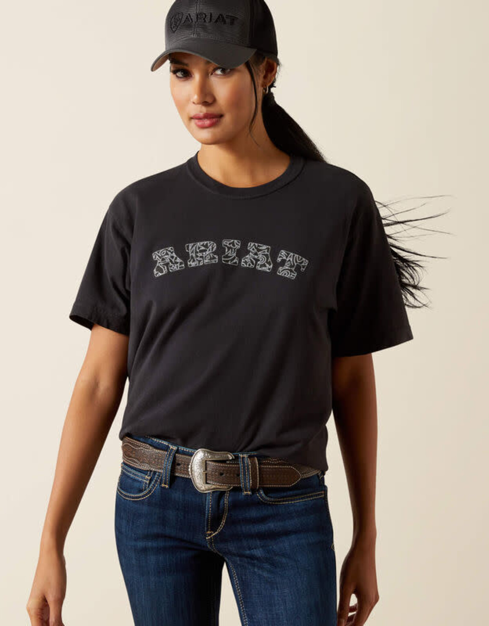 Ariat Womens Ariat Black Boot Stitched Logo Short Sleeve T Shirt