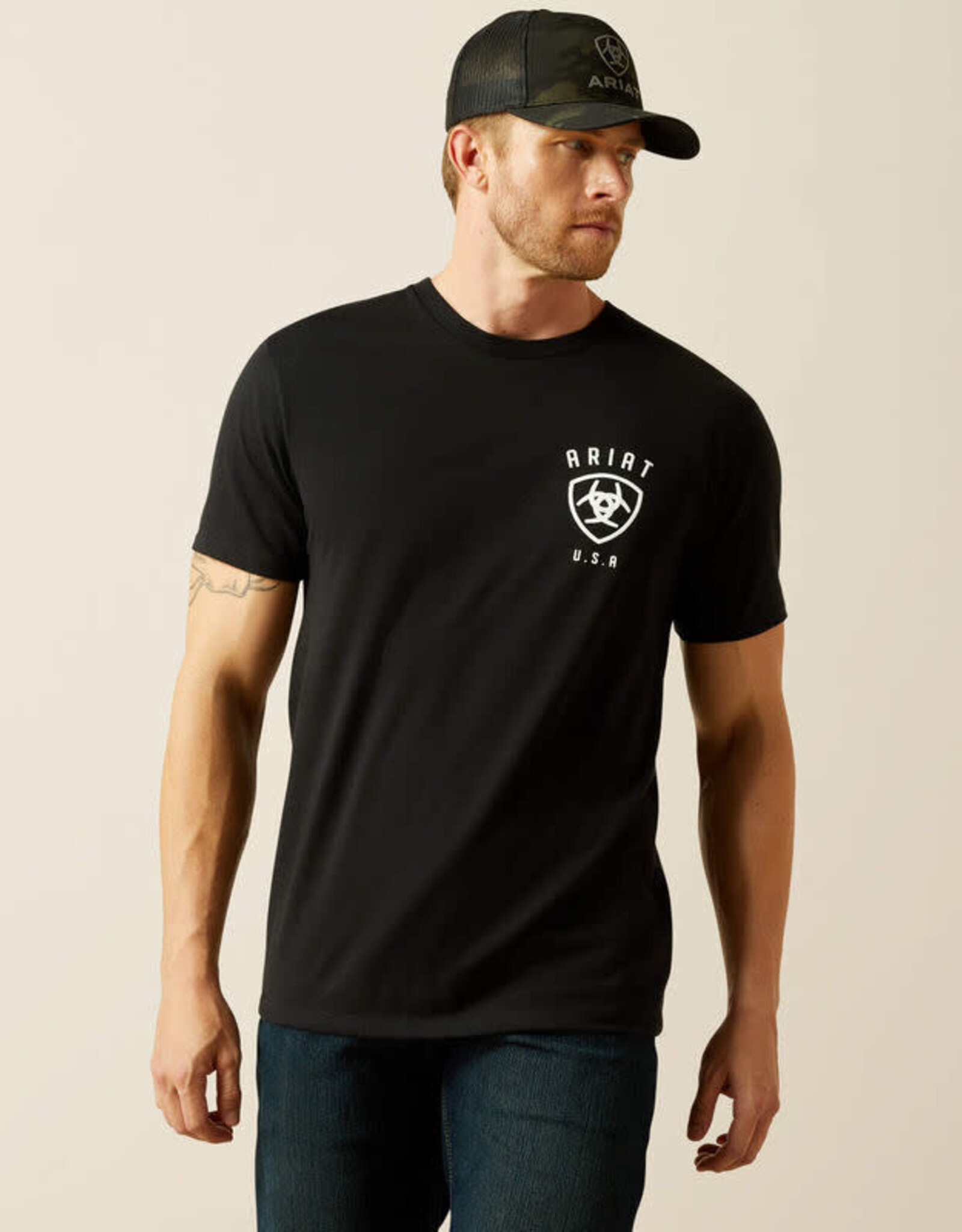Ariat Mens Ariat Black Faded Bull Short Sleeve T Shirt