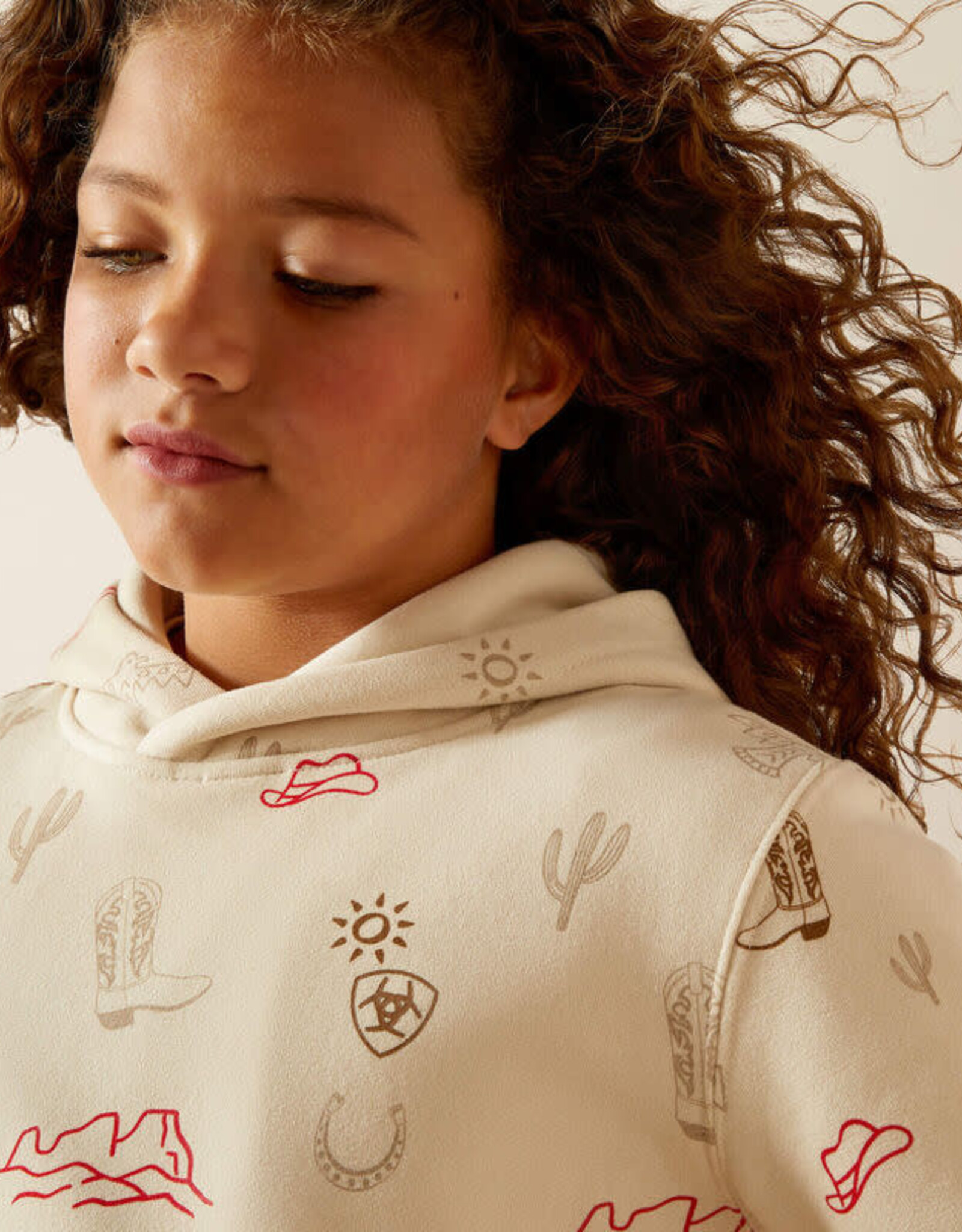 Ariat Girls Ariat Tan Western Motif Pullover Hoodie
