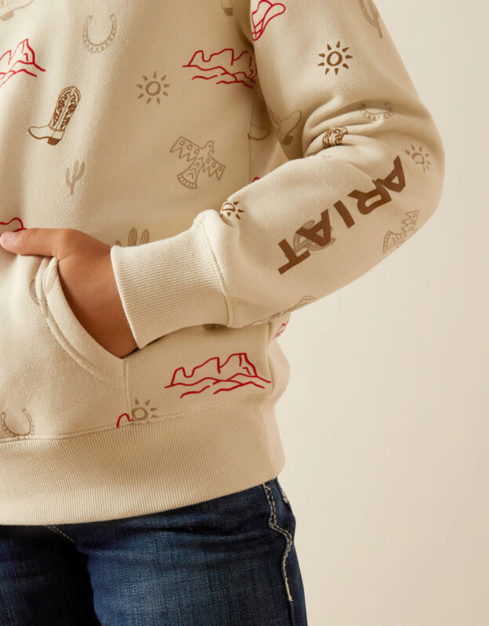 Ariat Girls Ariat Tan Western Motif Pullover Hoodie