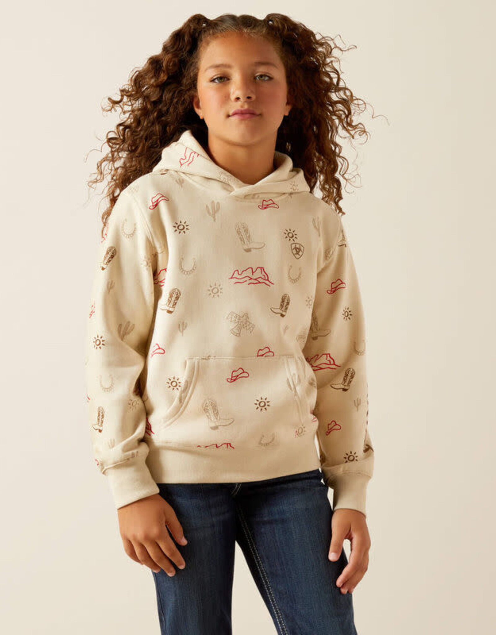 Ariat Girls Ariat Tan Western Motif Pullover Hoodie