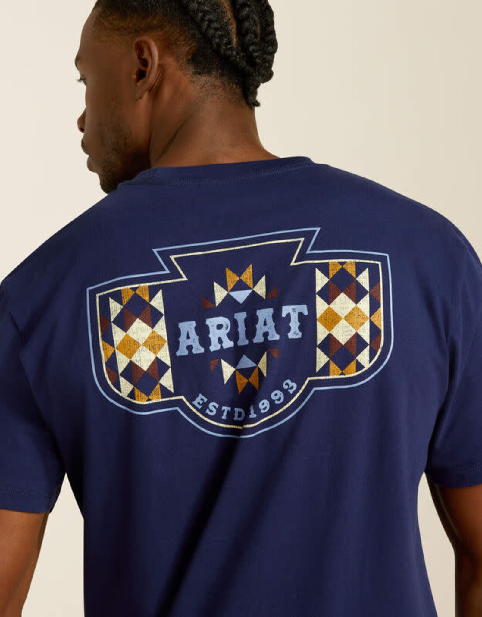 Ariat Mens Ariat Navy Western Logo Short Sleeve T Shirt
