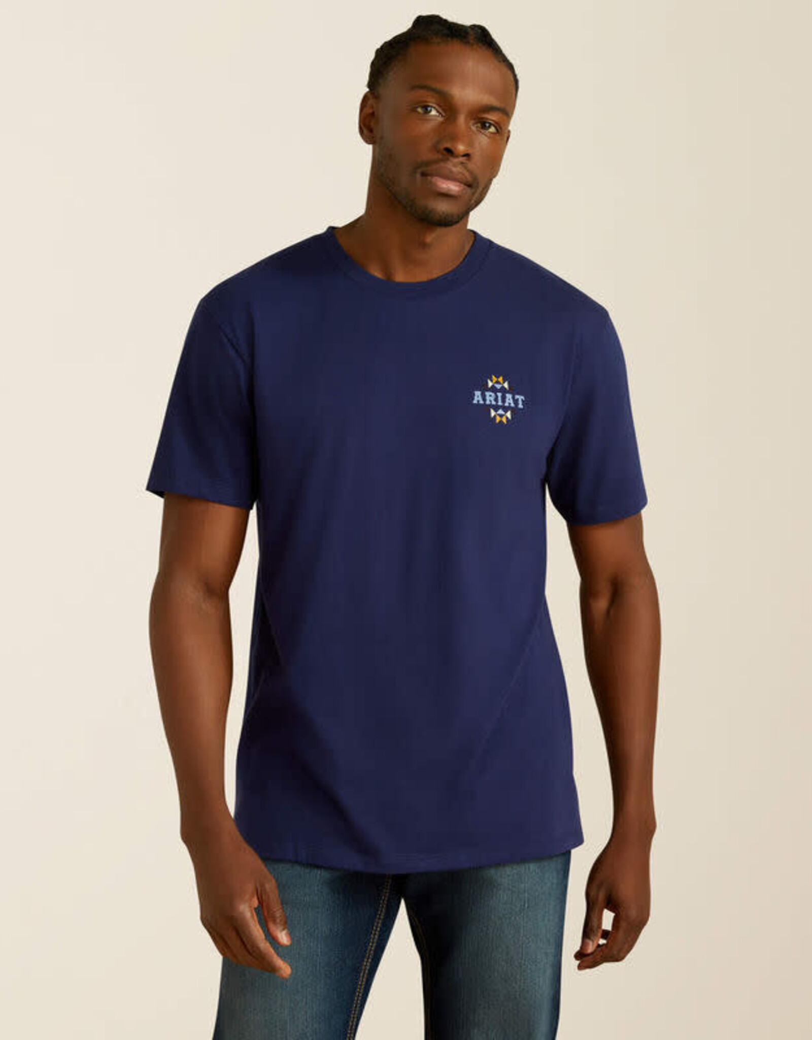 Ariat Mens Ariat Navy Western Logo Short Sleeve T Shirt