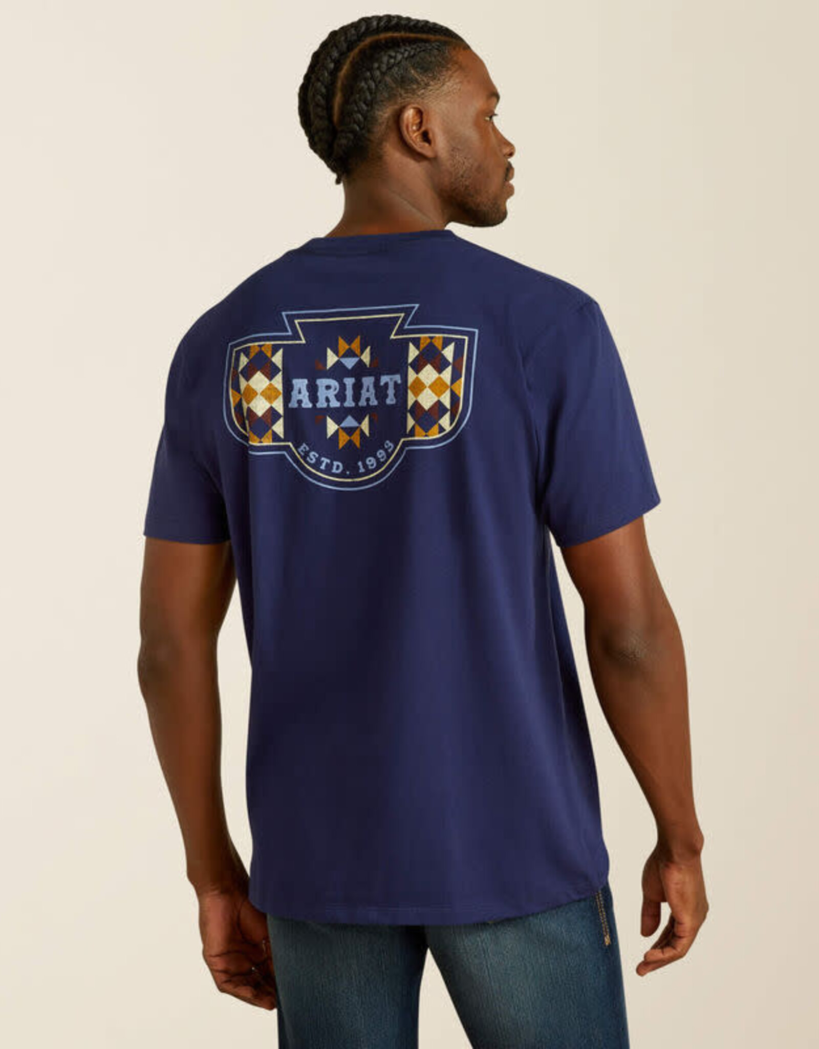 Ariat Mens Ariat Navy Western Logo Short Sleeve T Shirt