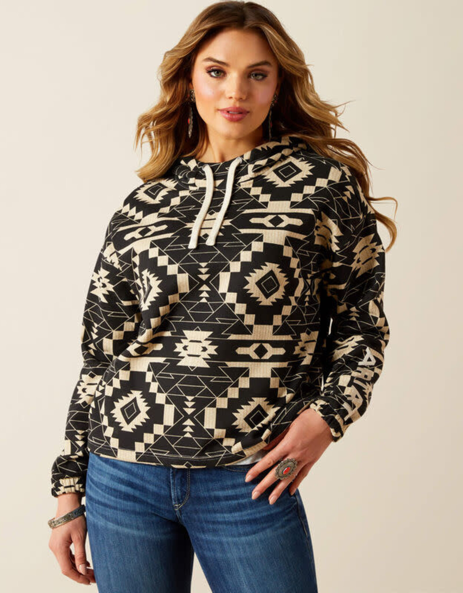 Ariat Ariat Womens Essential Black Cream Southwest Pullover Hoodie