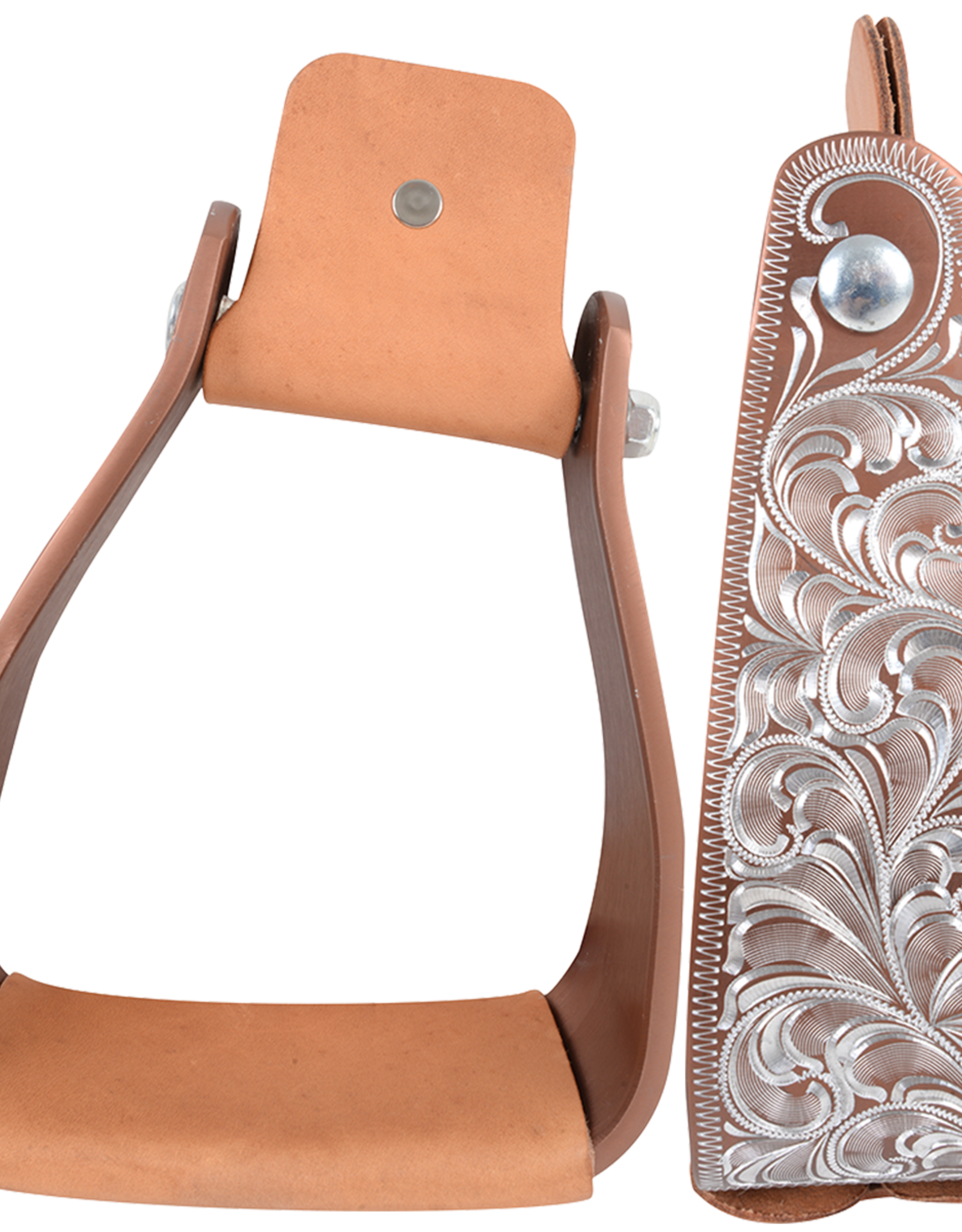 Brown Aluminum Engraved Slanted Western Stirrups