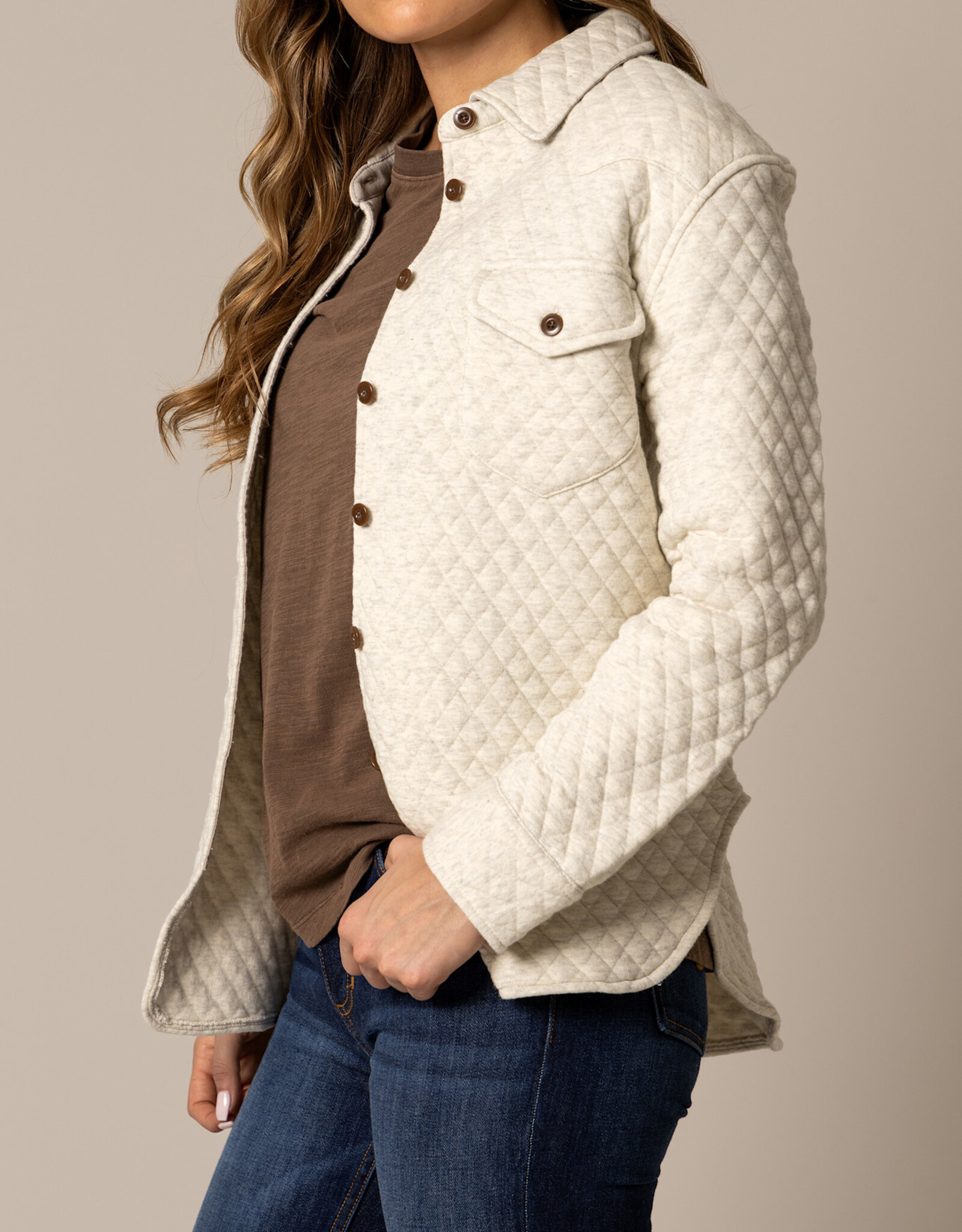 Kimes Womens Natural Susie Quilted Button Sweatshirt Jacket