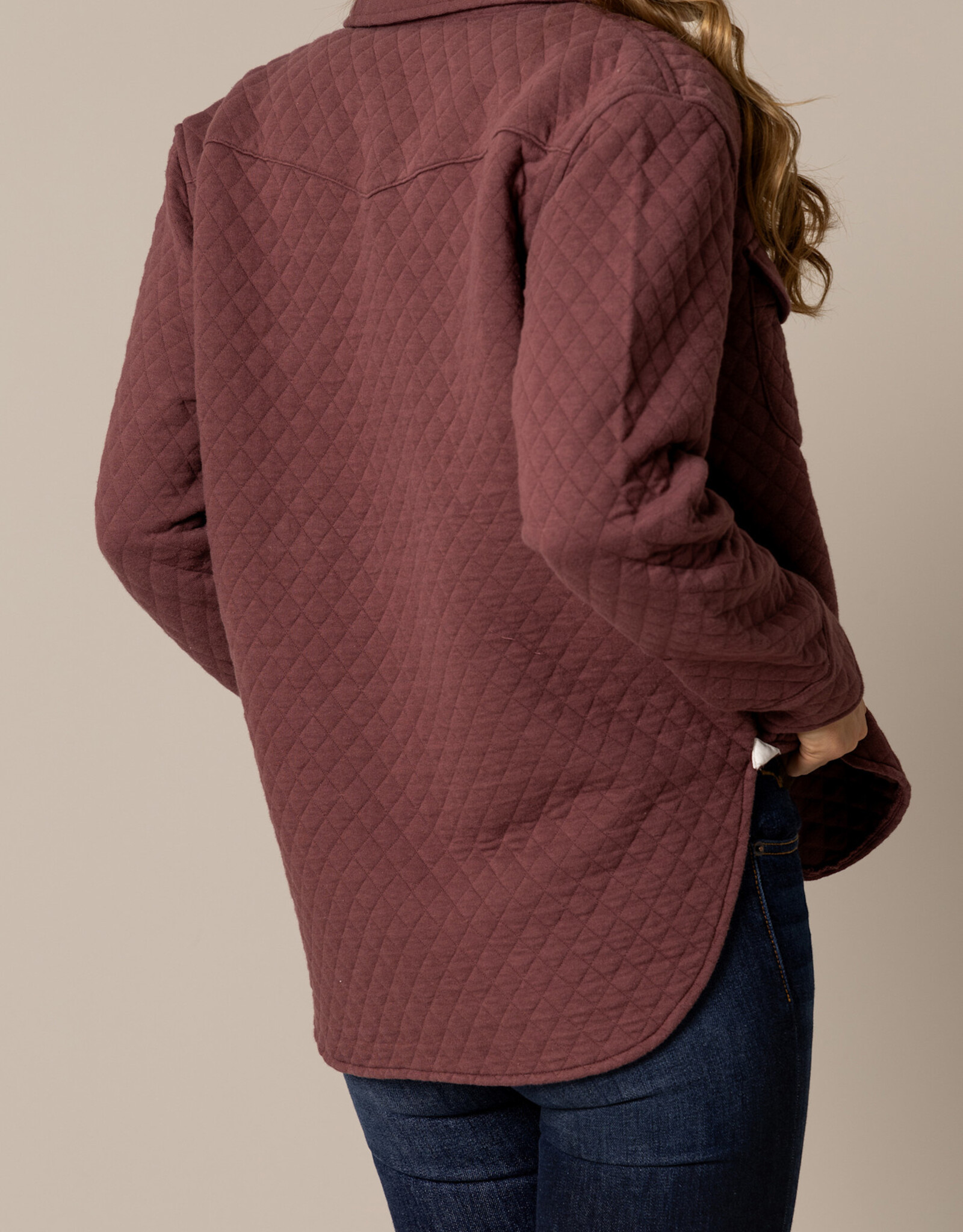 Kimes Womens Mauve Susie Quilted Button Sweatshirt Jacket