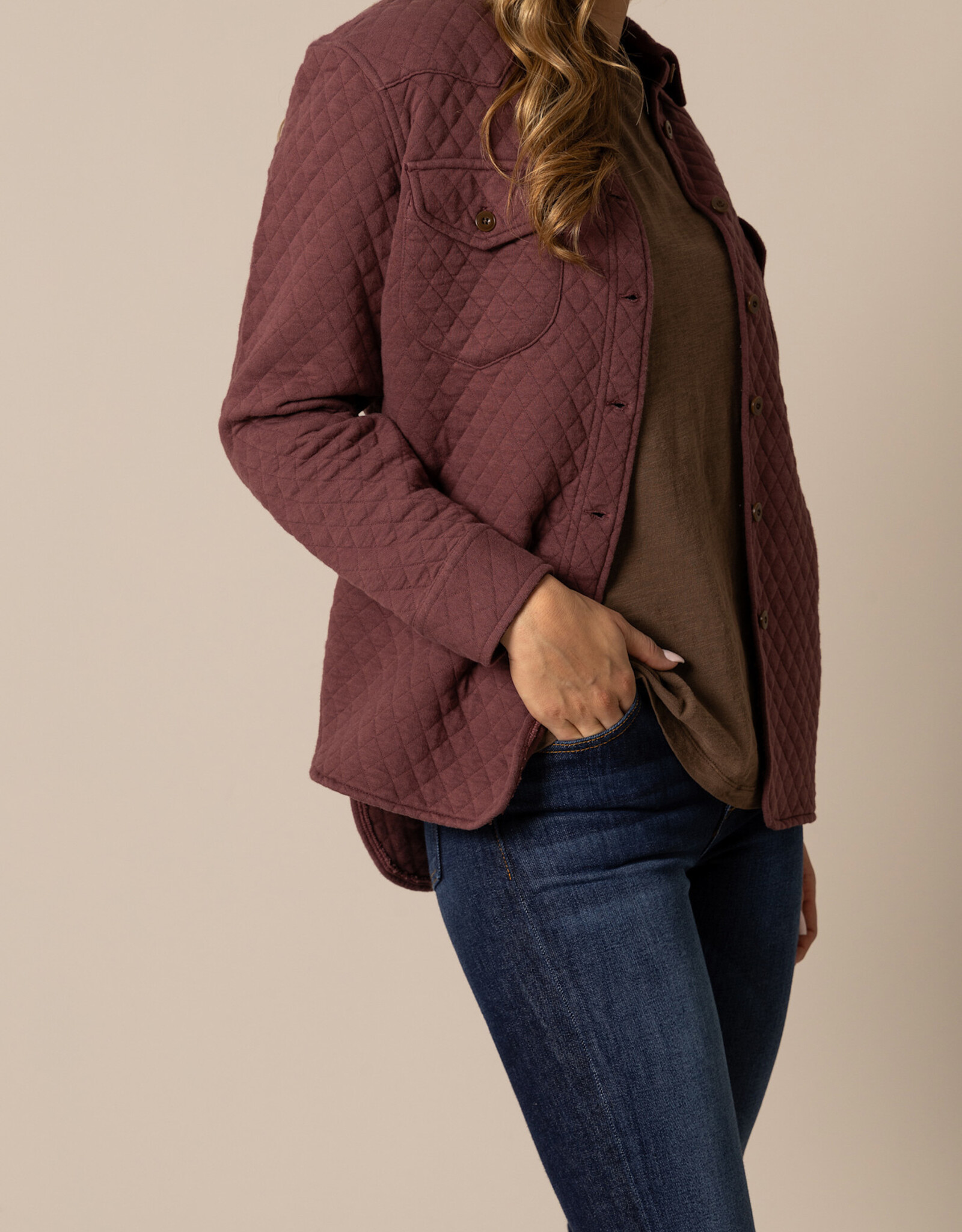 Kimes Womens Mauve Susie Quilted Button Sweatshirt Jacket