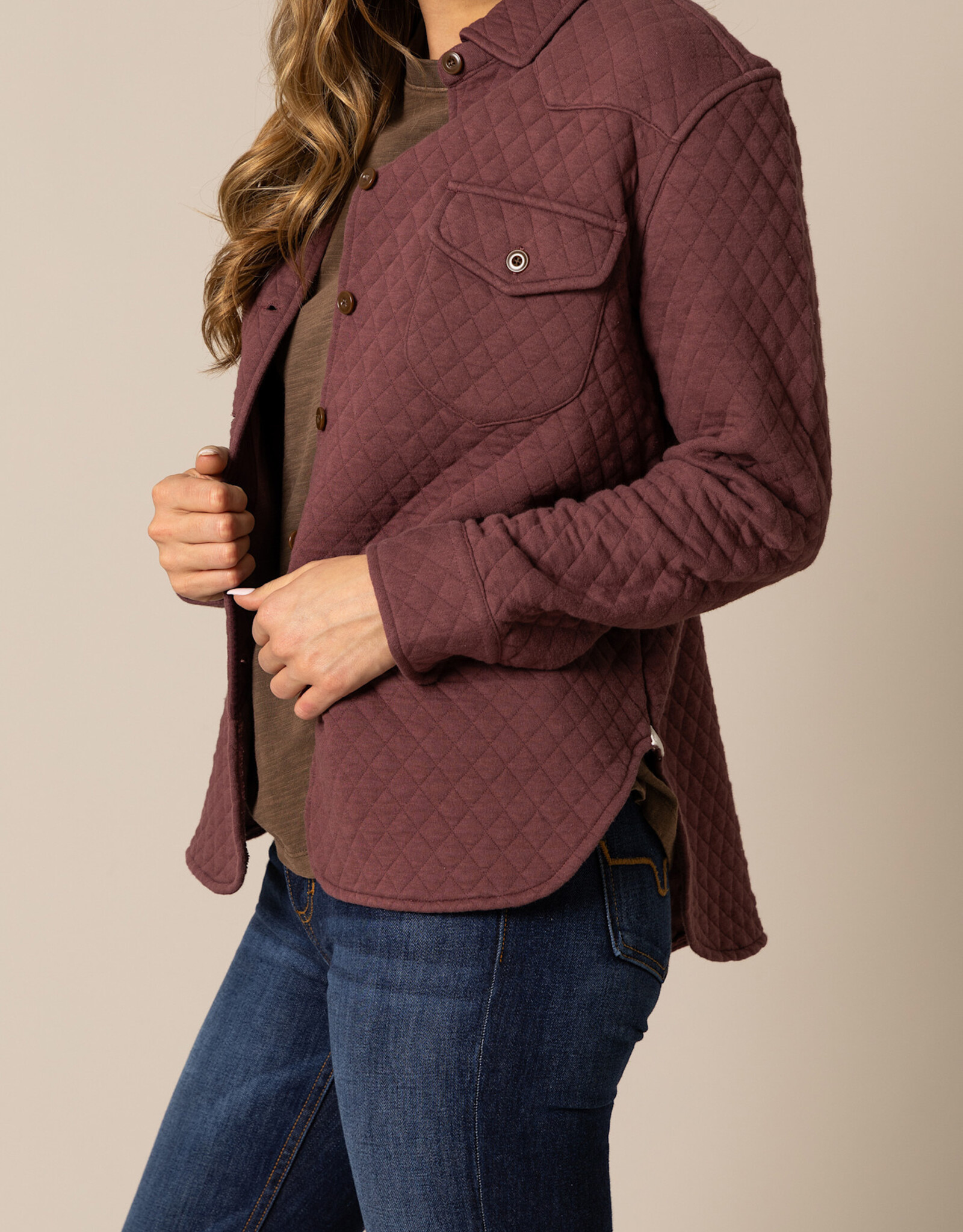 Kimes Womens Mauve Susie Quilted Button Sweatshirt Jacket