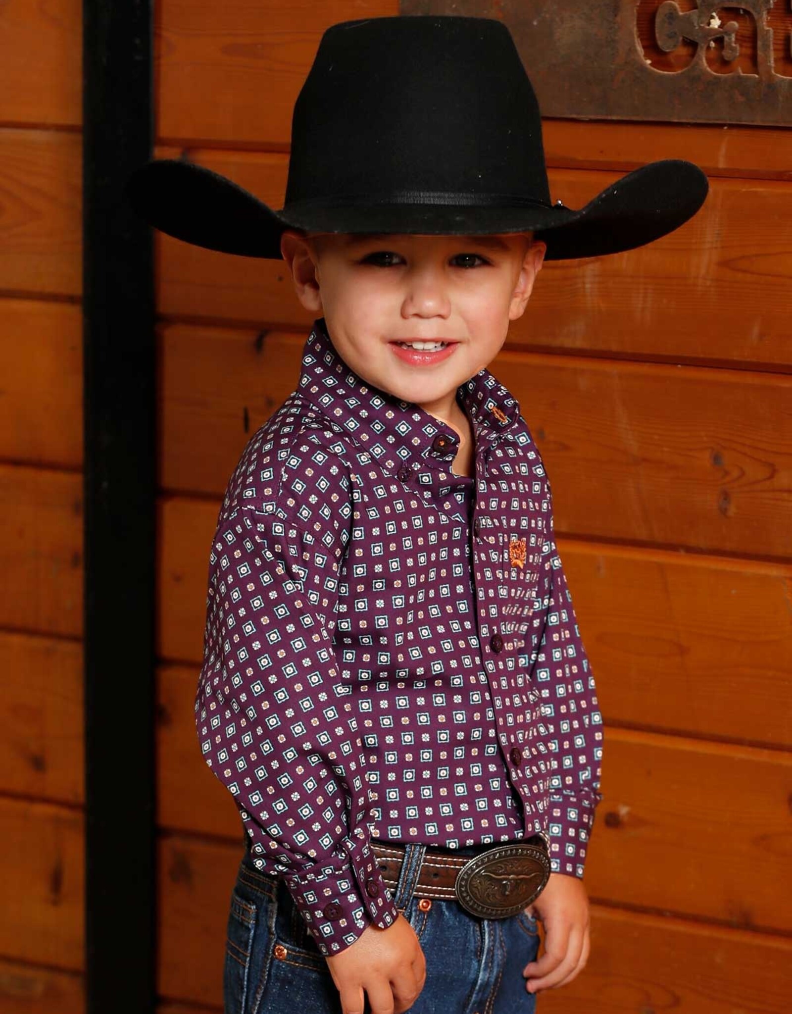 Cinch Boys Infant Cinch Long Sleeve Deep Purple Geo Print Western Button Shirt