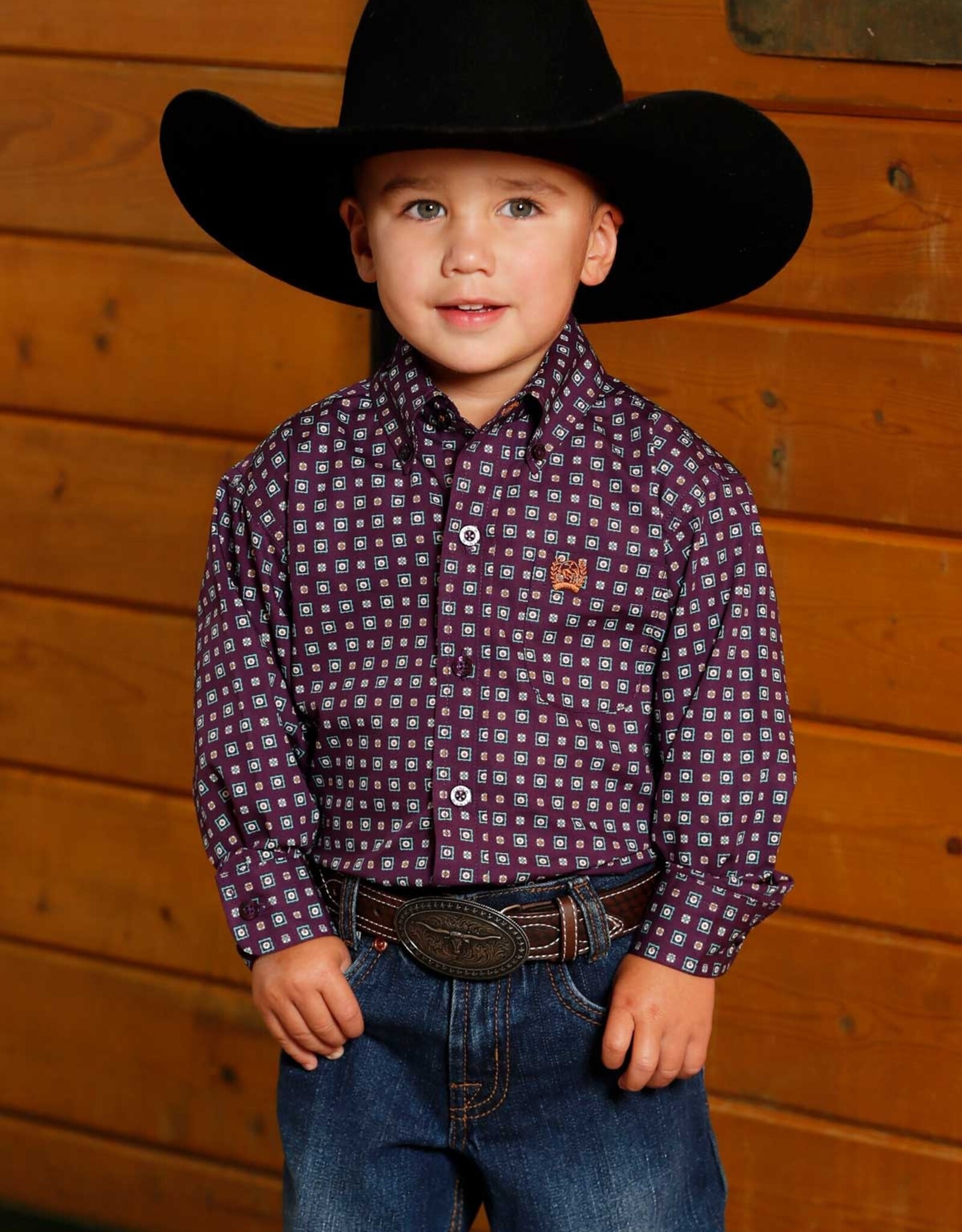 Cinch Boys Toddler Cinch Deep Purple Geo Print Long Sleeve Western Button Shirt