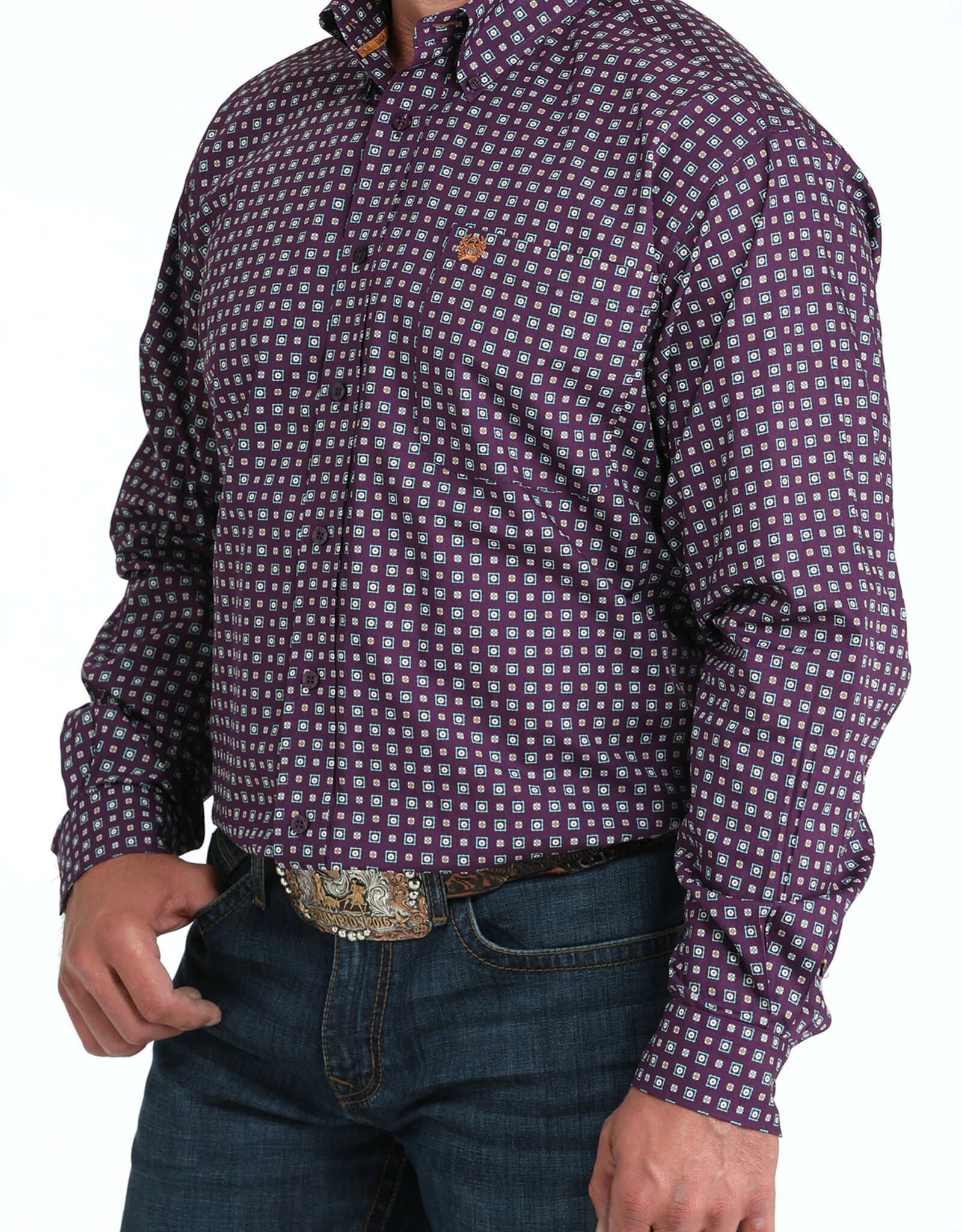 Cinch Mens Cinch Deep Purple Print Long Sleeve Western Button Arena Shirt