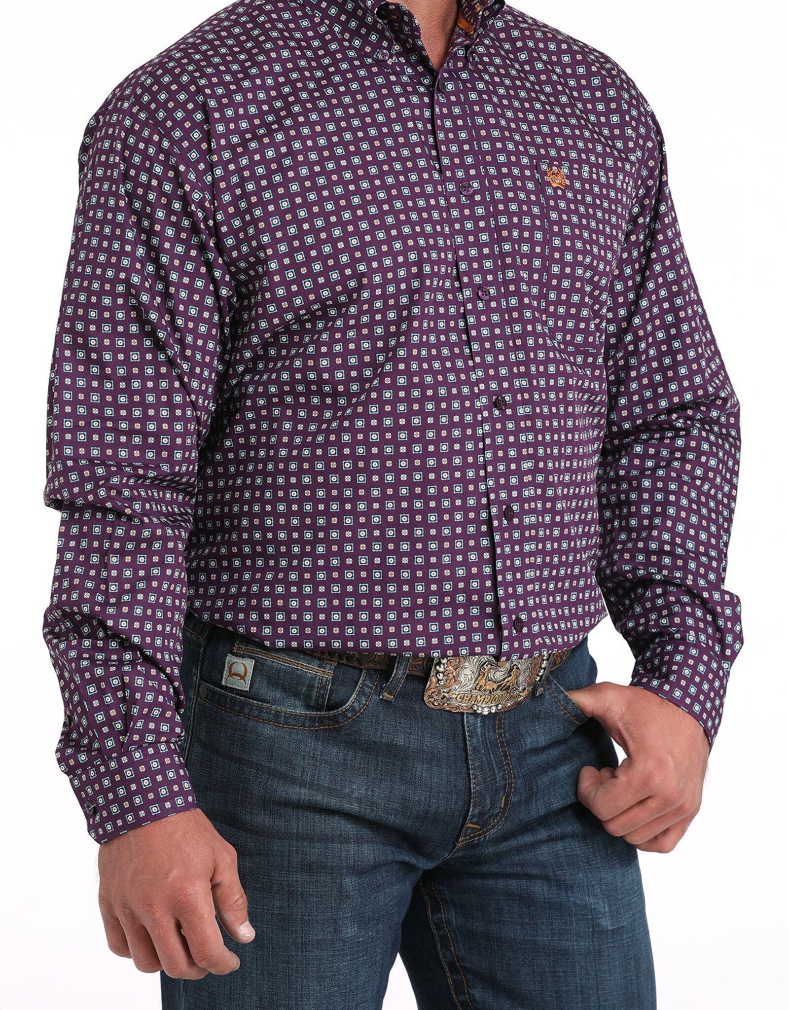 Cinch Mens Cinch Deep Purple Print Long Sleeve Western Button Arena Shirt