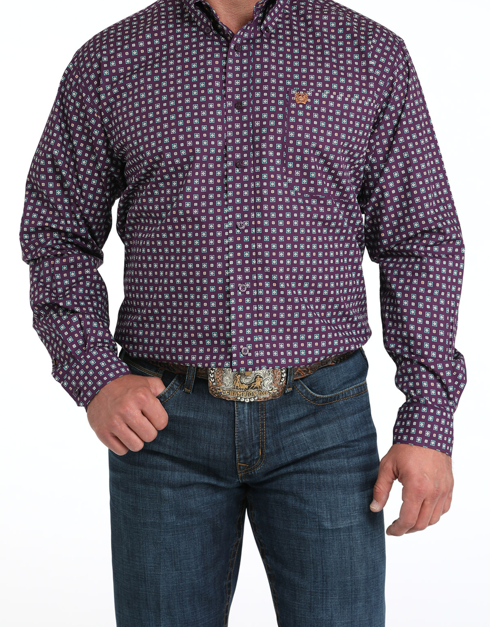 Cinch Mens Cinch Deep Purple Print Long Sleeve Western Button Arena Shirt