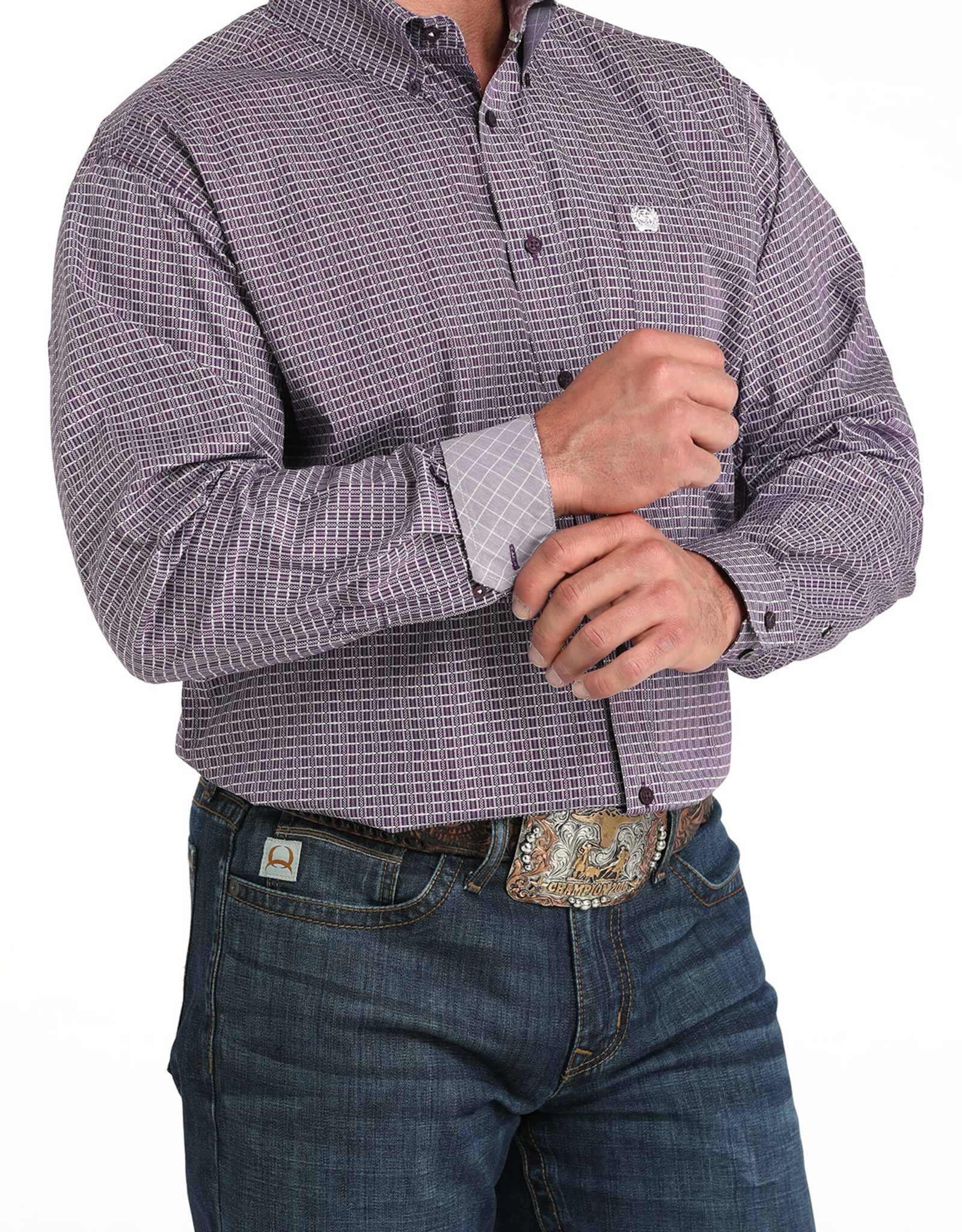 Cinch Mens Cinch Purple Pattern Long Sleeve Western Button Arena Shirt