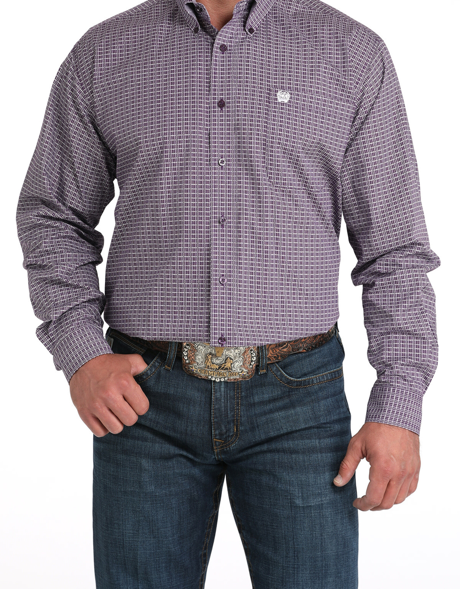 Cinch Mens Cinch Purple Pattern Long Sleeve Western Button Arena Shirt
