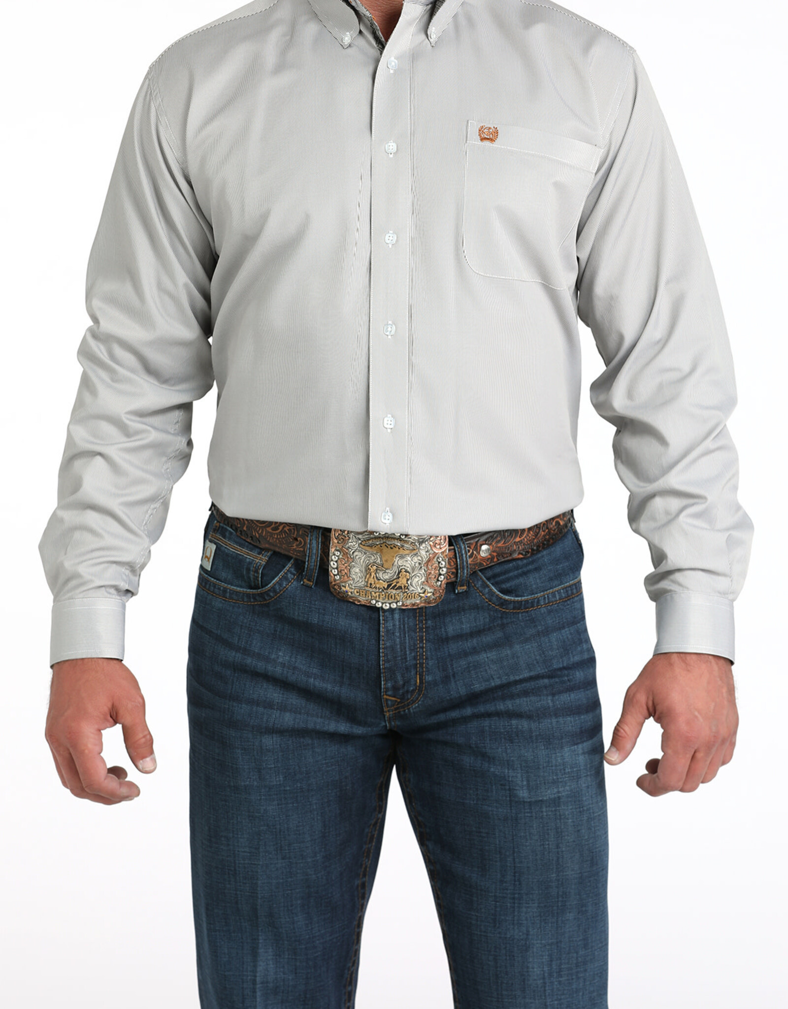 Cinch Mens Cinch Olive Pinstripe Tencel Long Sleeve Western Button Arena Shirt