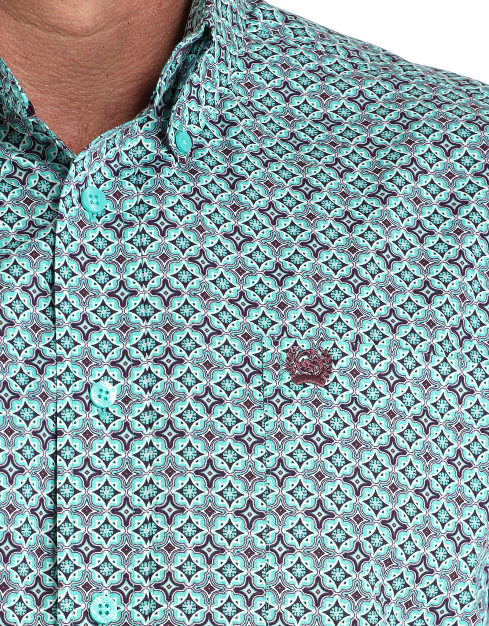 Cinch Mens Cinch Turquoise Purple Print Long Sleeve Western Button Arena Shirt