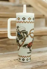 40oz Vintage Roping Cowboy Insulated Tumbler With Handle And Built In Straw 40oz Vintage Roping Cowboy Insulated Tumbler With Handle And Built In Straw