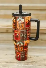 40oz Vintage Stamp Collage Insulated Tumbler With Handle And Built In Straw