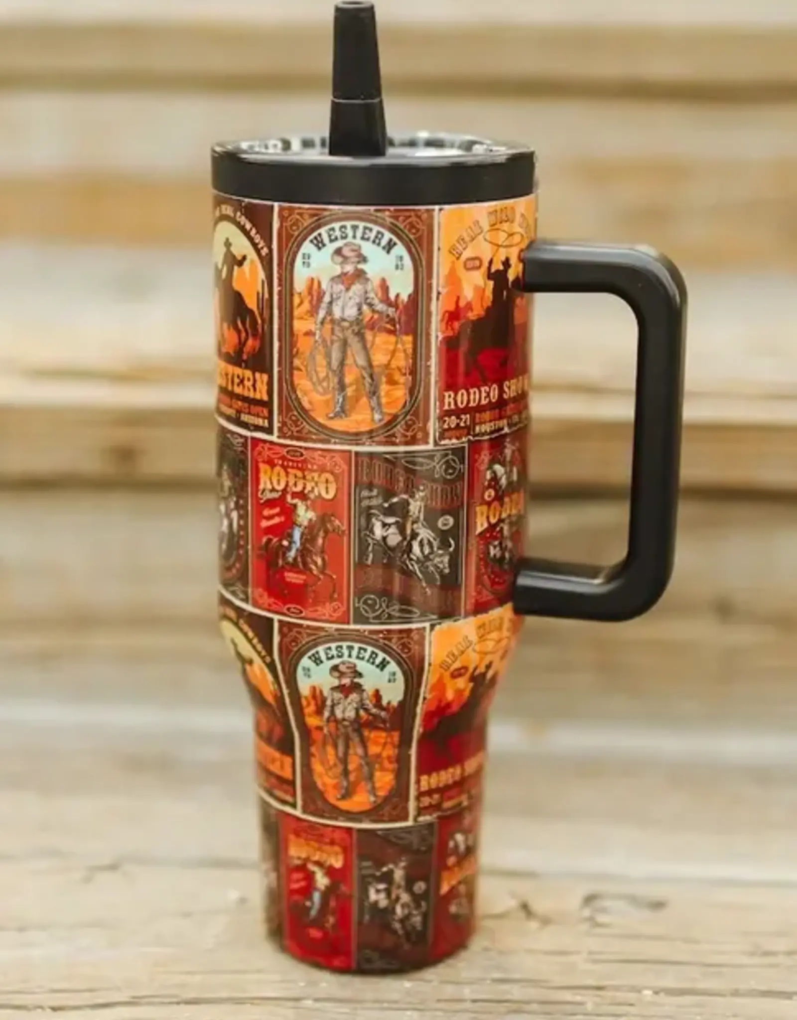 40oz Vintage Stamp Collage Insulated Tumbler With Handle And Built In Straw