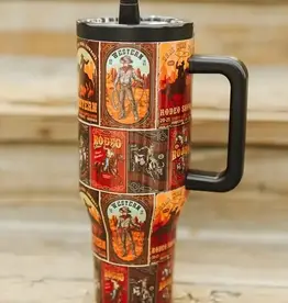40oz Vintage Stamp Collage Insulated Tumbler With Handle And Built In Straw