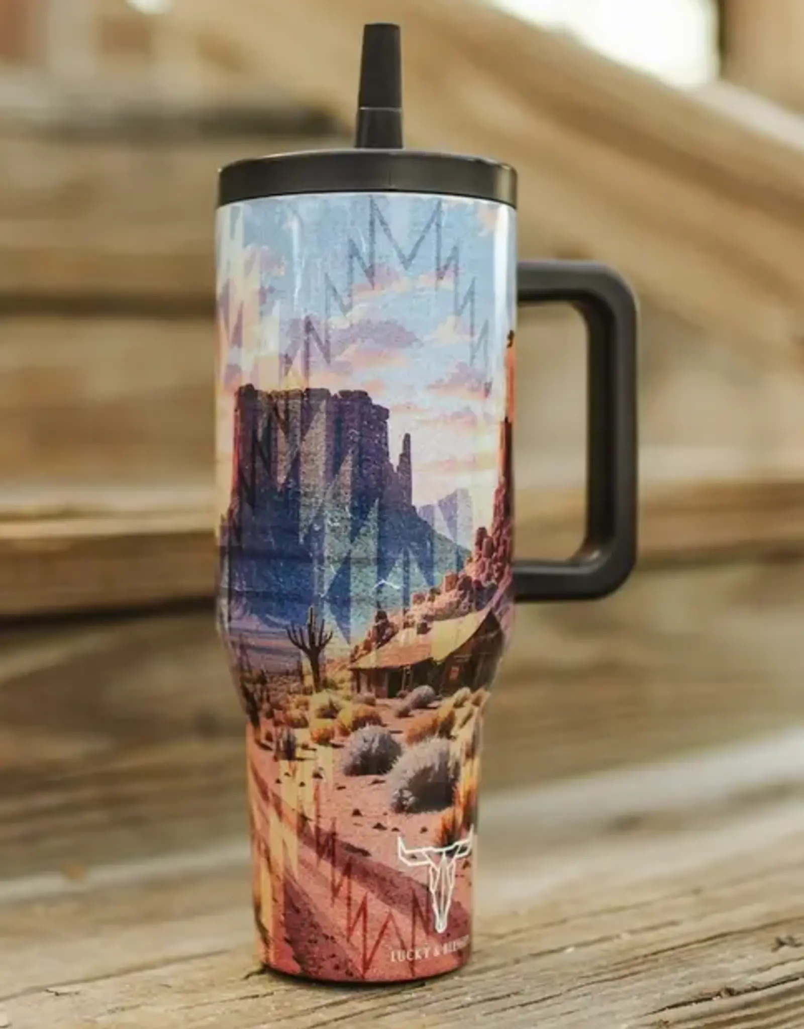 40oz Aztec Western Desert Insulated Tumbler With Handle And Built In Straw